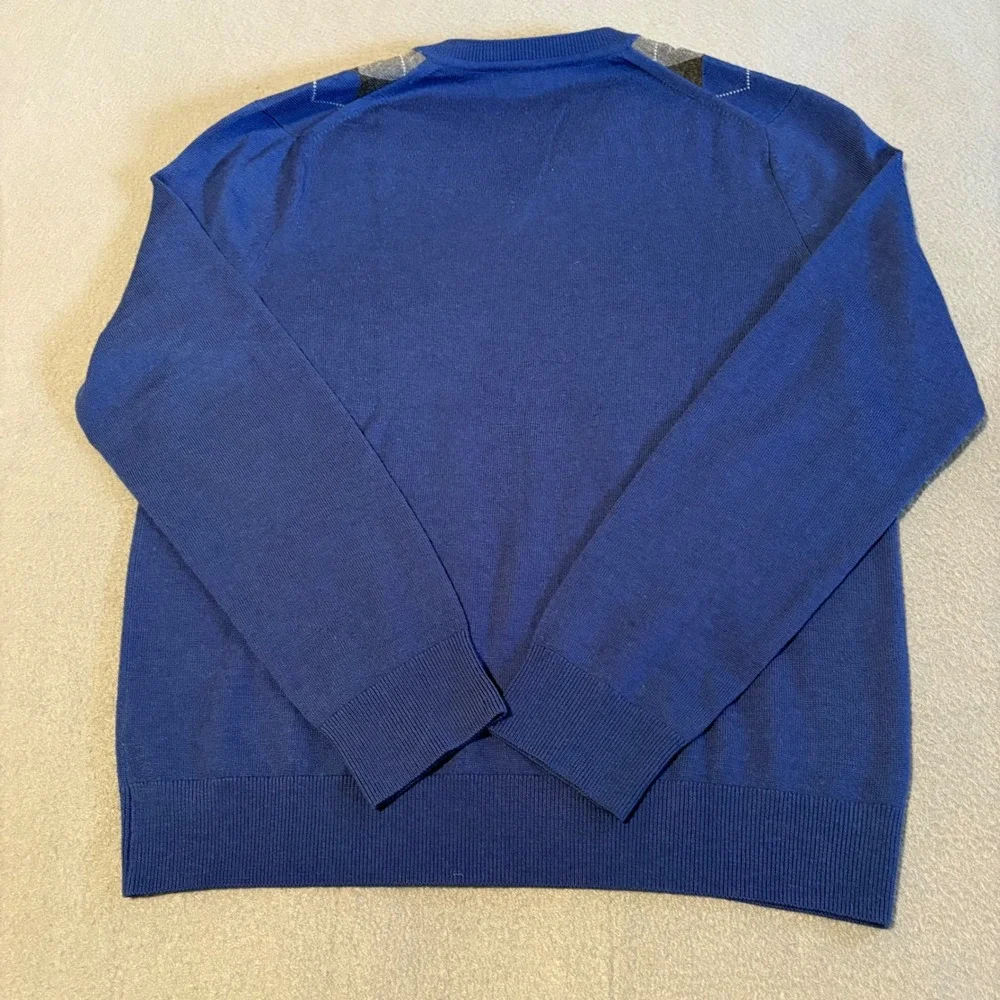Banana Republic V-Neck Sweater Mens Medium Blue Argyle Extra Fine Merino Wool